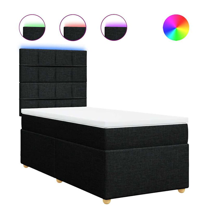 Pat box spring cu saltea, negru, 100x200 cm, textil