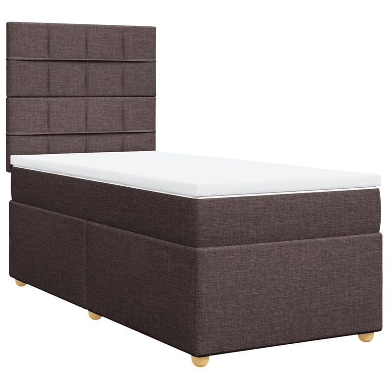 Pat box spring cu saltea, maro închis, 100x200 cm, textil