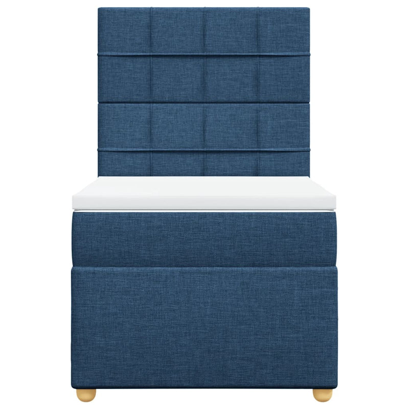 Pat box spring cu saltea, albastru, 100x200 cm, textil