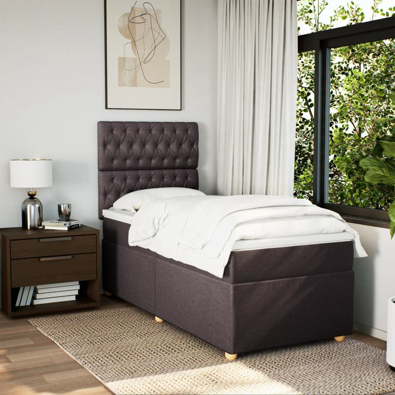 Pat box spring cu saltea, maro închis, 100x200 cm, textil