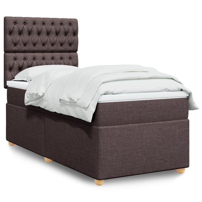 Pat box spring cu saltea, maro închis, 100x200 cm, textil