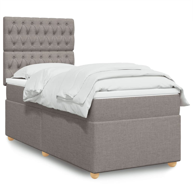 Pat box spring cu saltea, gri taupe, 100x200 cm, textil