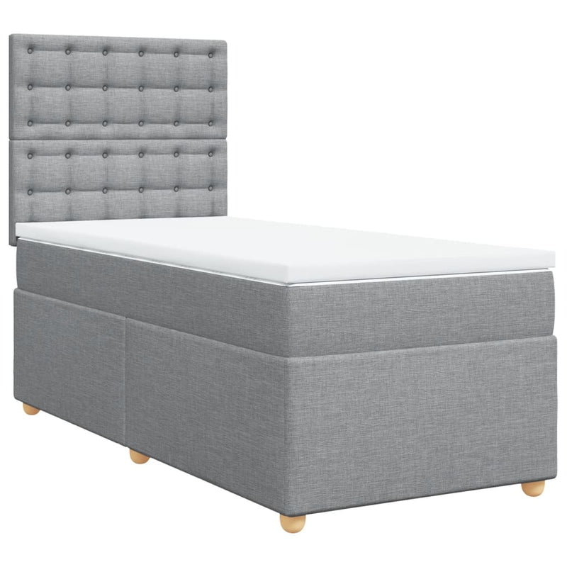 Pat box spring cu saltea, gri deschis, 100x200 cm, textil