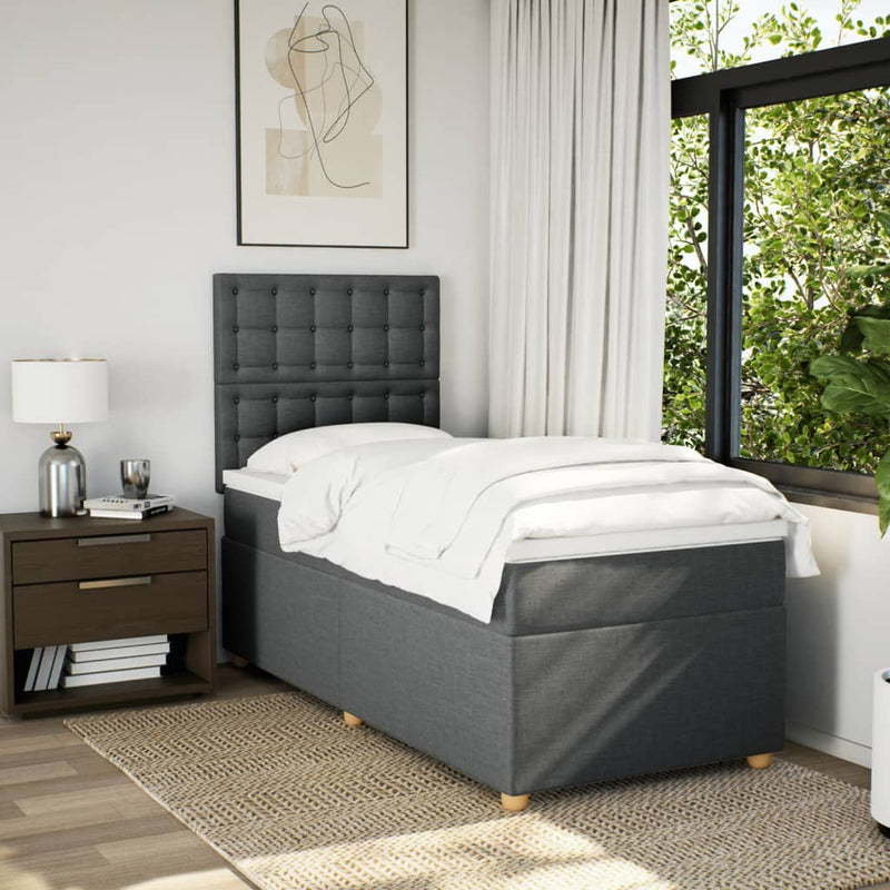 Pat box spring cu saltea, gri închis, 100x200 cm, textil