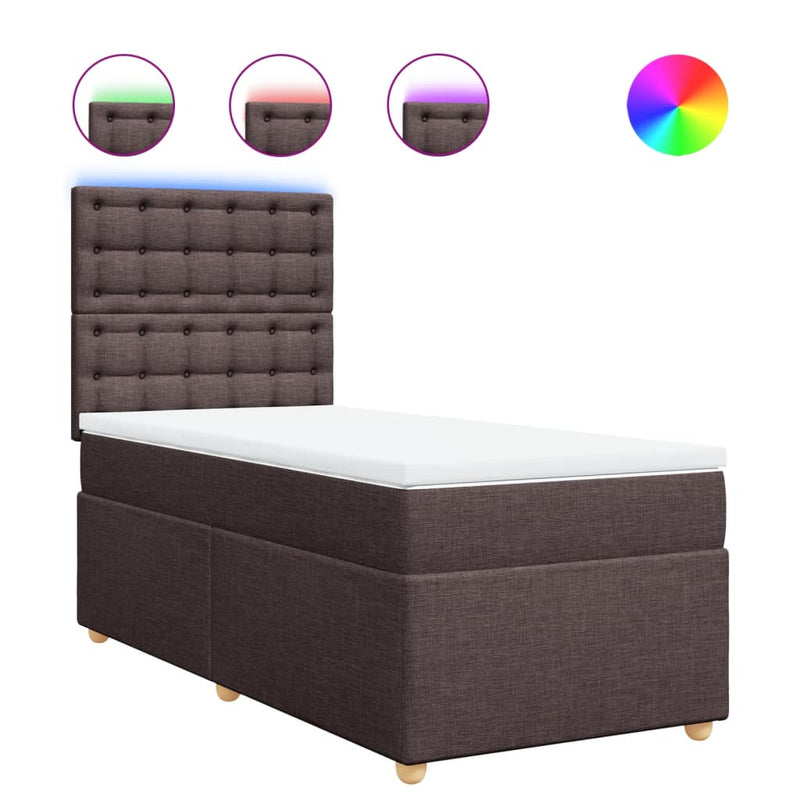 Pat box spring cu saltea, maro închis, 100x200 cm, textil