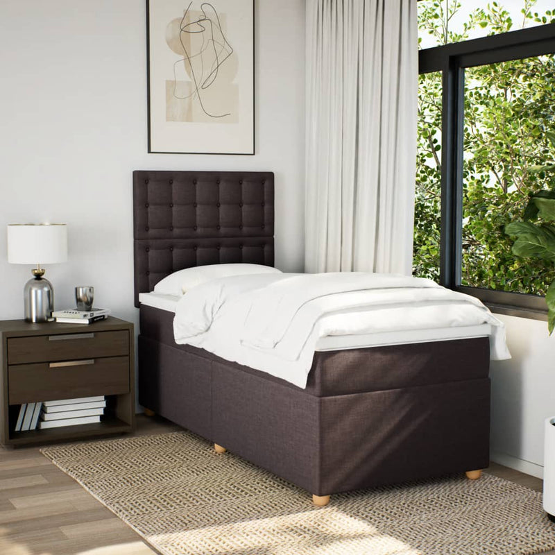 Pat box spring cu saltea, maro închis, 100x200 cm, textil