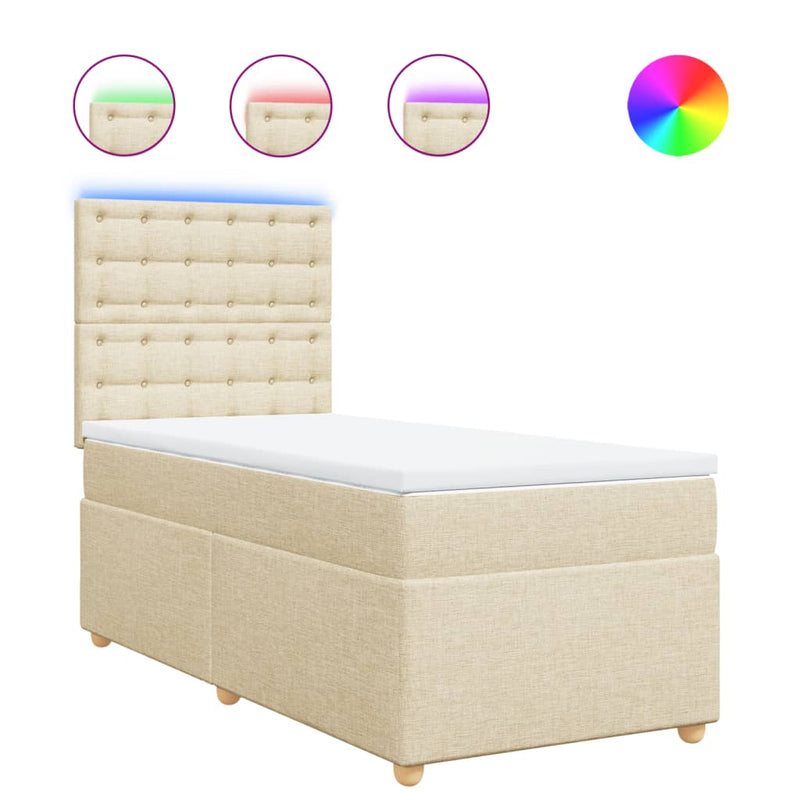 Pat box spring cu saltea, crem, 100x200 cm, textil