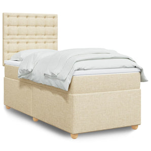 Pat box spring cu saltea, crem, 100x200 cm, textil