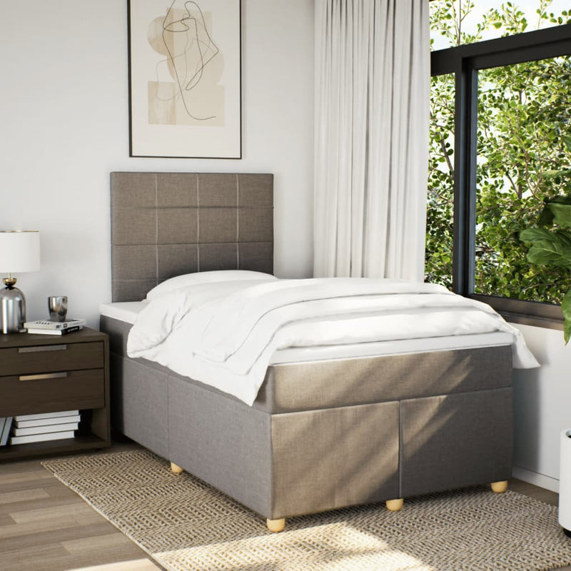 Pat box spring cu saltea, taupe, 120x190 cm material textil
