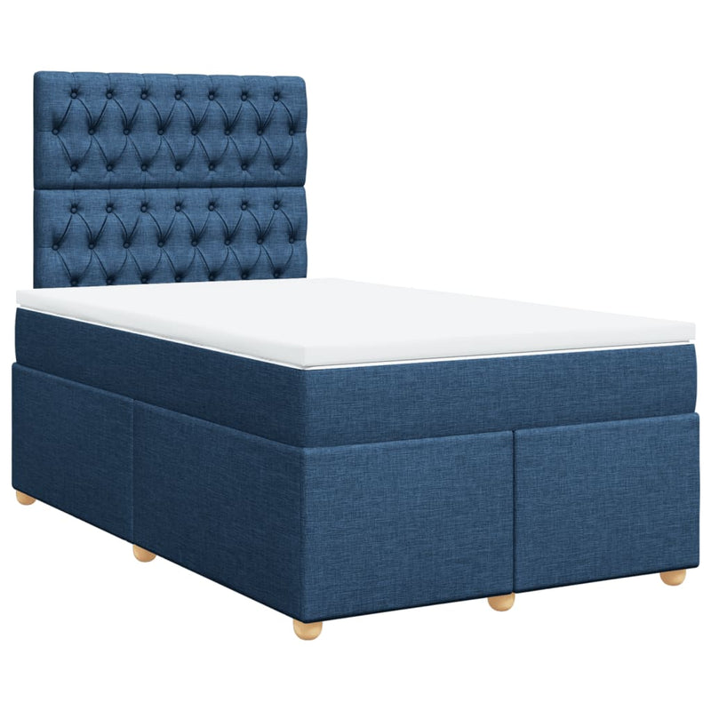Pat box spring cu saltea, albastru, 120x190 cm, material textil