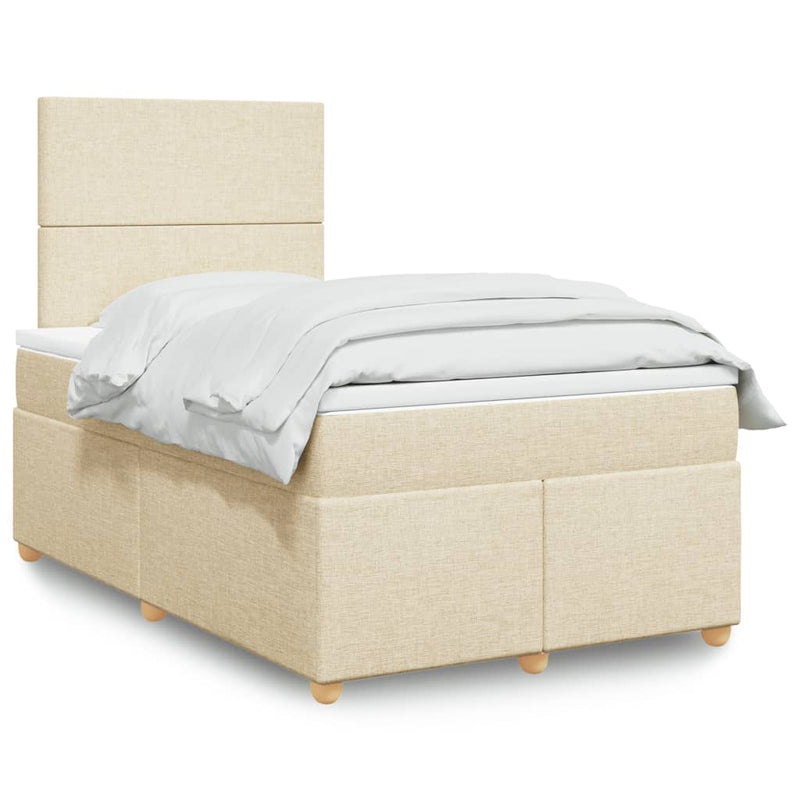 Pat box spring cu saltea, crem, 120x200 cm, textil