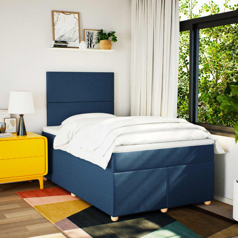 Pat box spring cu saltea, albastru, 120x200 cm, textil