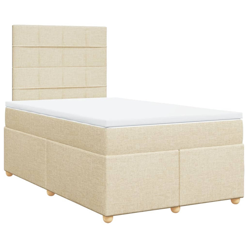 Pat box spring cu saltea, crem, 120x200 cm, textil