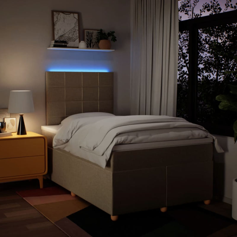 Pat box spring cu saltea, crem, 120x200 cm, textil