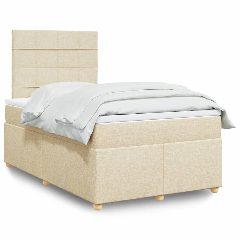 Pat box spring cu saltea, crem, 120x200 cm, textil