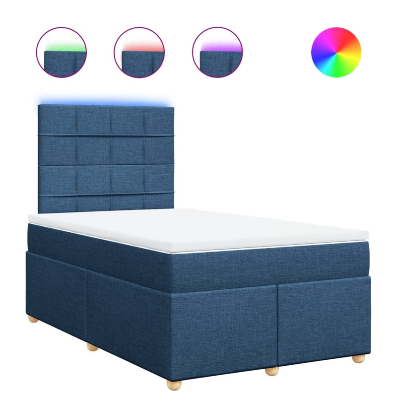 Pat box spring cu saltea, albastru, 120x200 cm, textil