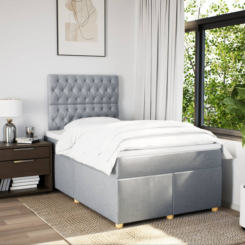 Pat continental cu saltea, gri deschis, 120x200 cm, textil