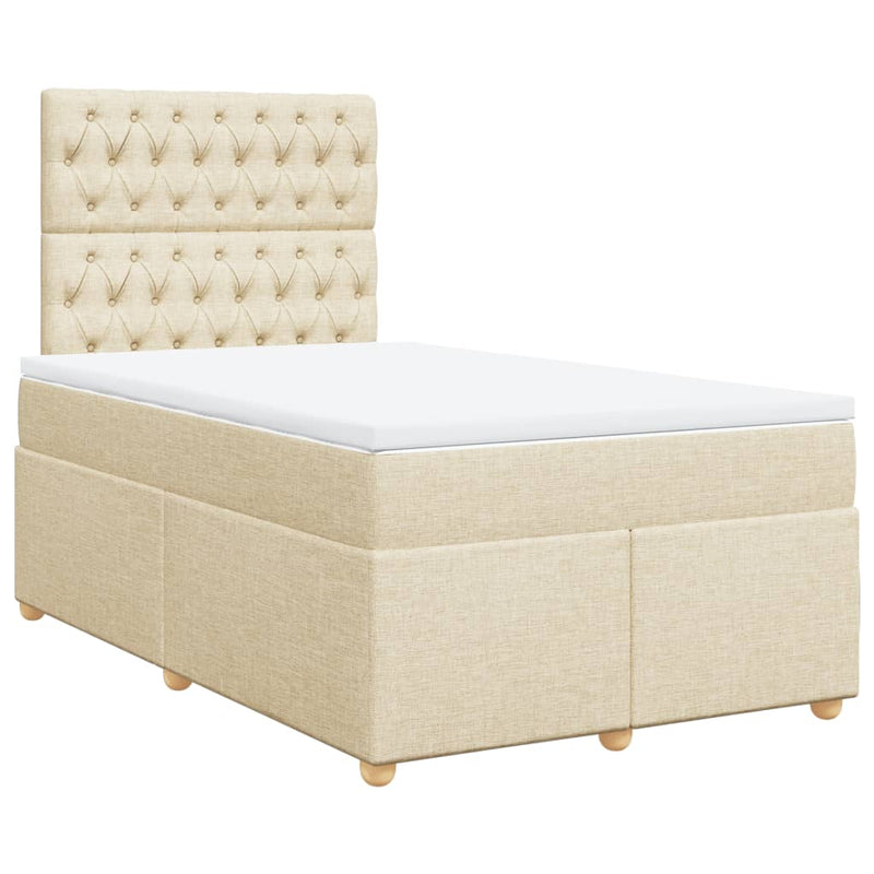 Pat box spring cu saltea, crem, 120x200 cm, textil