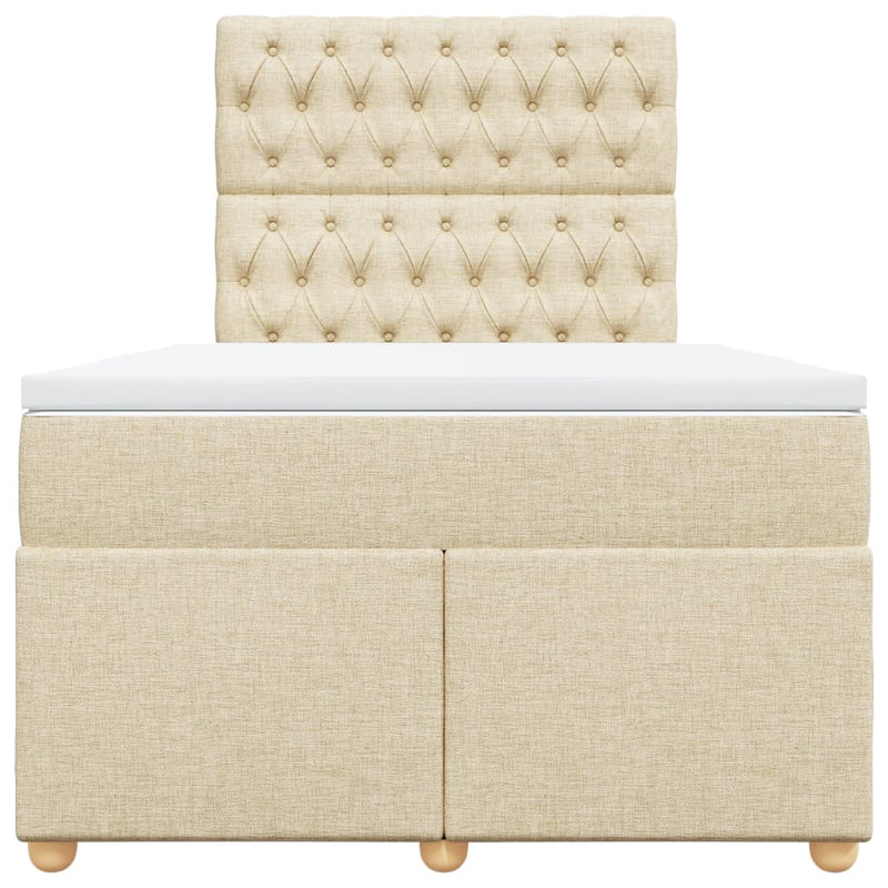 Pat box spring cu saltea, crem, 120x200 cm, textil