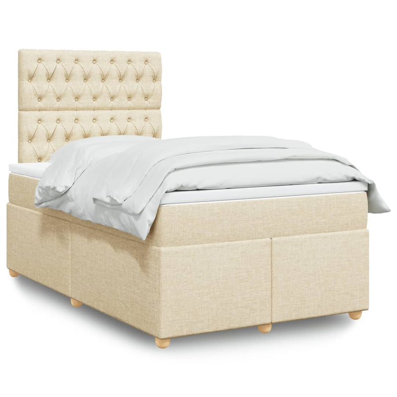 Pat box spring cu saltea, crem, 120x200 cm, textil