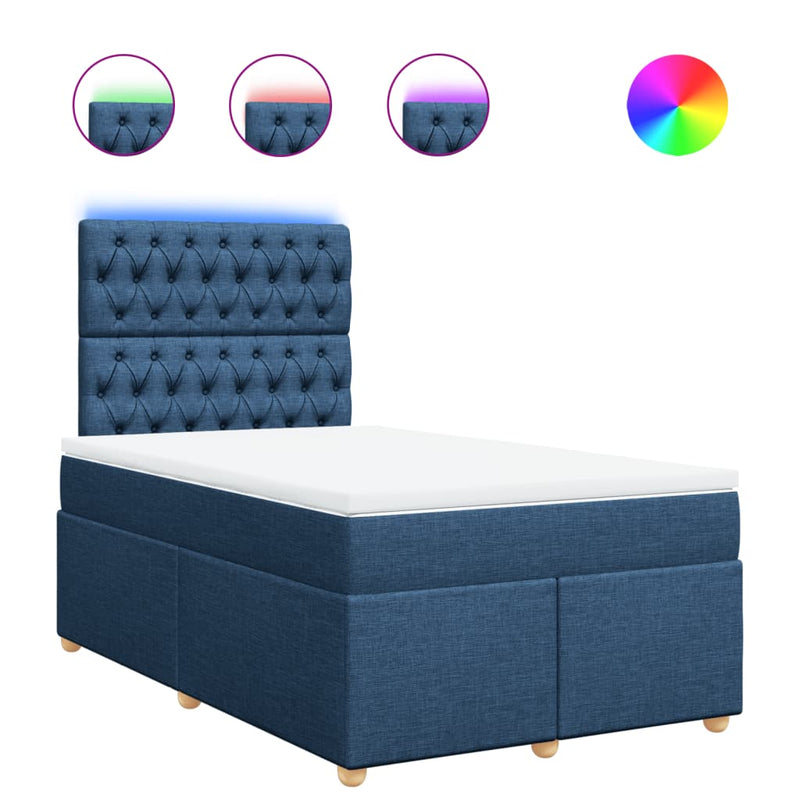 Pat box spring cu saltea, albastru, 120x200 cm, textil