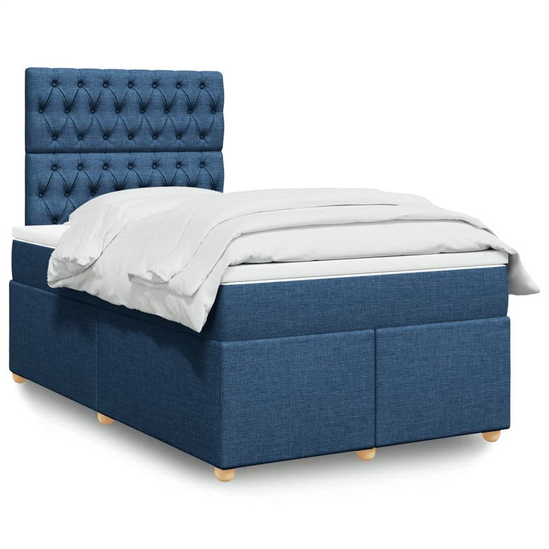 Pat box spring cu saltea, albastru, 120x200 cm, textil