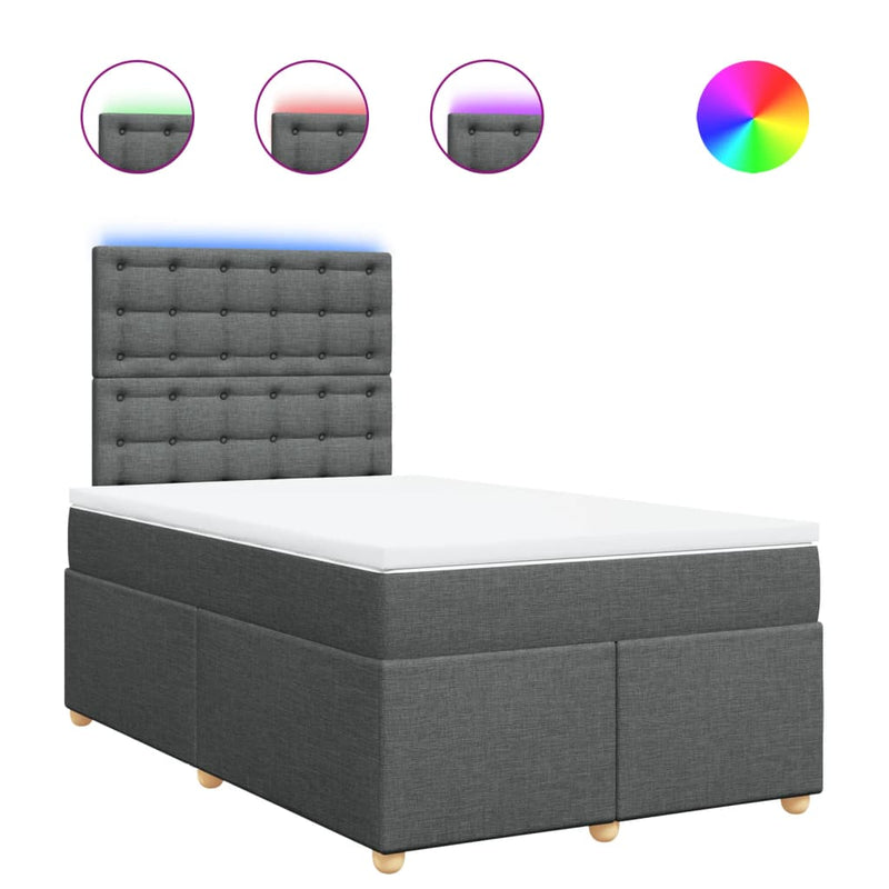 Pat box spring cu saltea, gri închis, 120x200 cm, textil