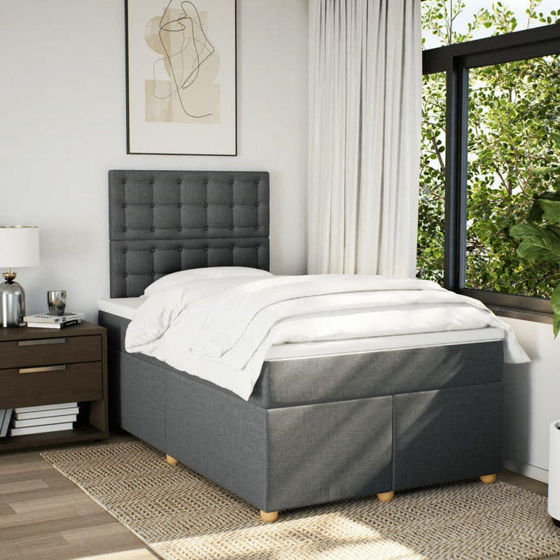 Pat box spring cu saltea, gri închis, 120x200 cm, textil