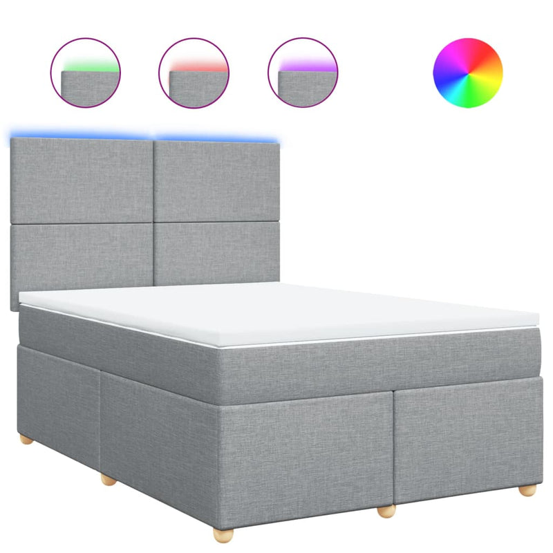 Pat box spring cu saltea, gri deschis, 140x190 cm, textil