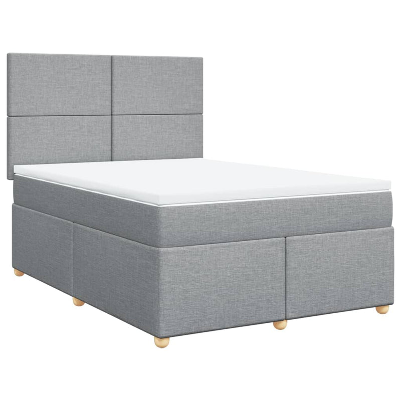 Pat box spring cu saltea, gri deschis, 140x190 cm, textil
