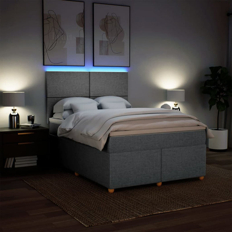 Pat box spring cu saltea, gri deschis, 140x190 cm, textil