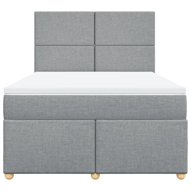 Pat box spring cu saltea, gri deschis, 140x190 cm, textil