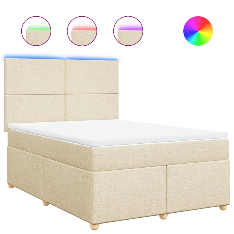 Pat box spring cu saltea, crem, 140x200 cm, textil