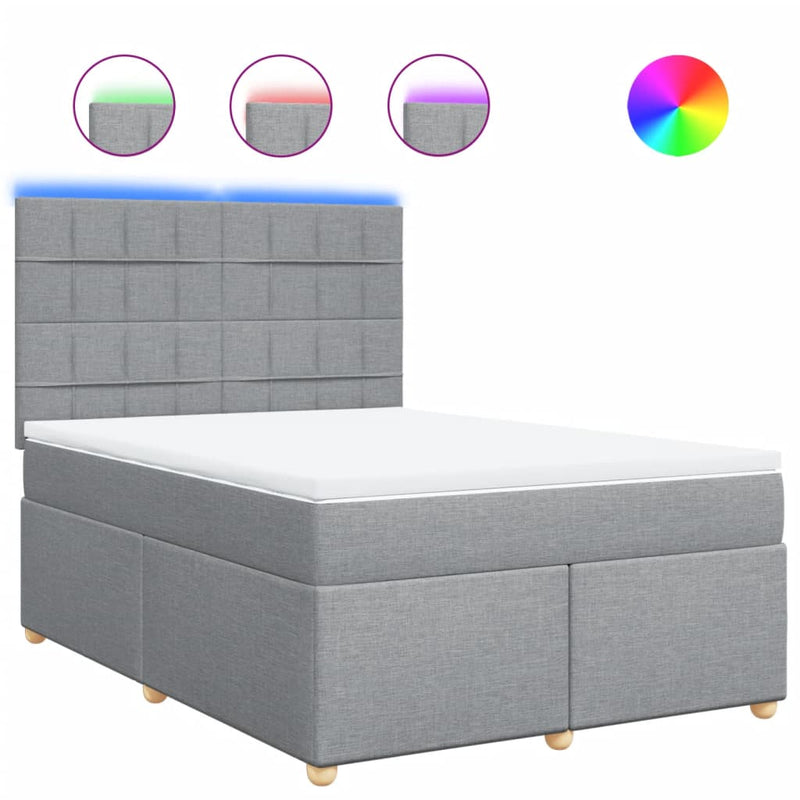 Pat box spring cu saltea, gri deschis, 140x190 cm, textil