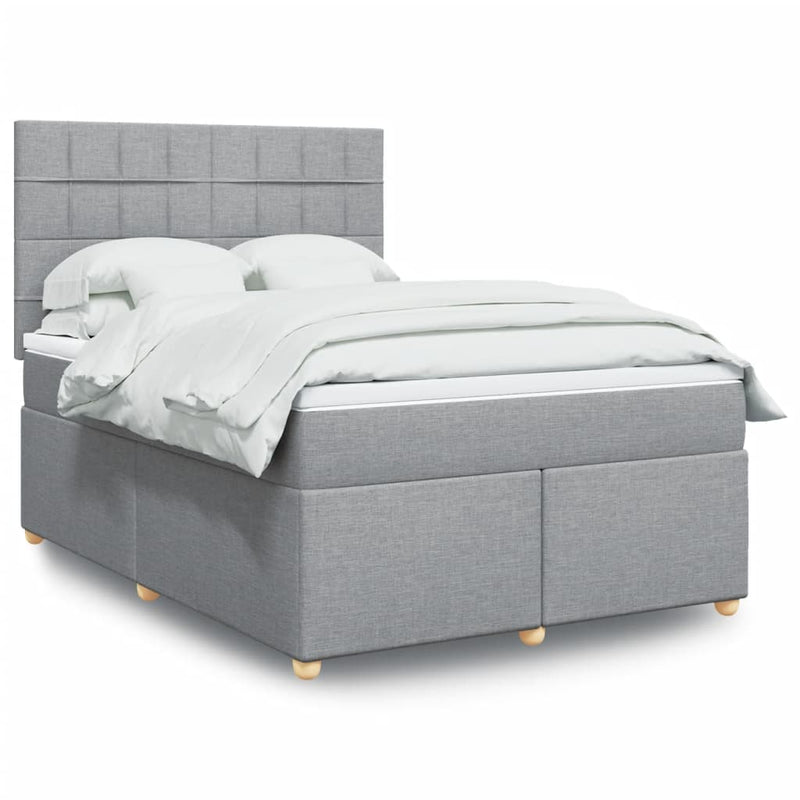 Pat box spring cu saltea, gri deschis, 140x190 cm, textil
