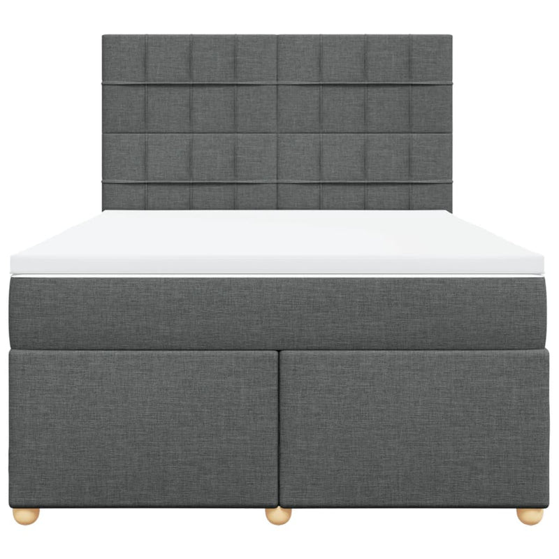 Pat box spring cu saltea, gri închis, 140x190 cm, textil