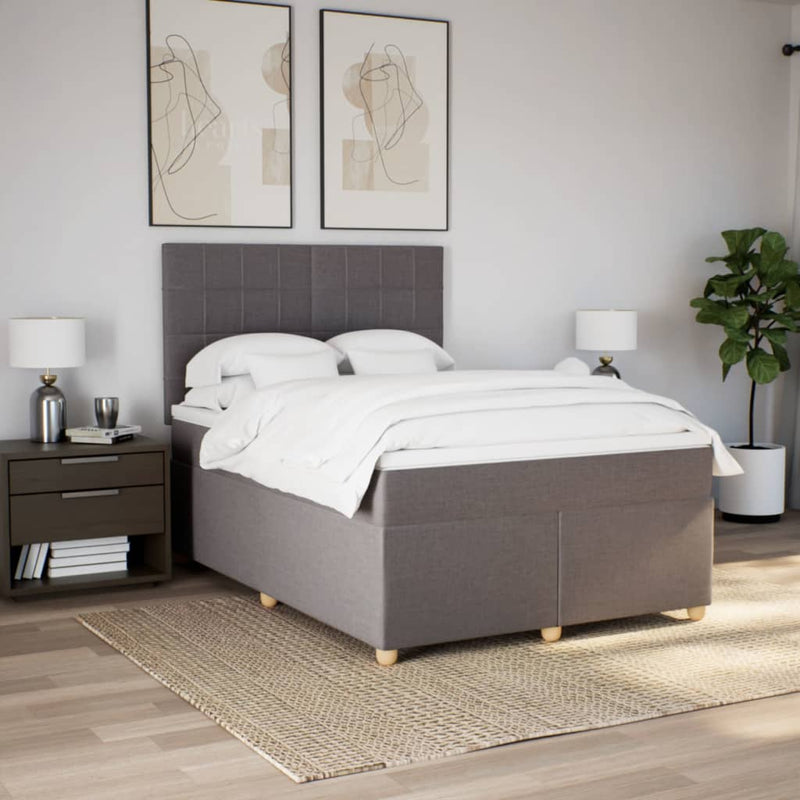 Pat box spring cu saltea, gri taupe, 140x200 cm, textil