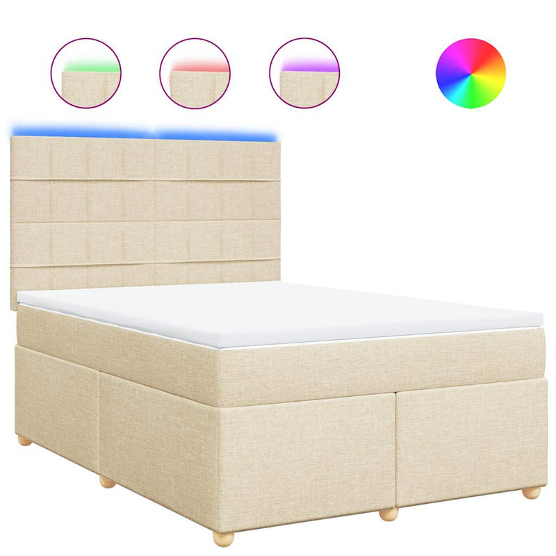 Pat box spring cu saltea, crem, 140x200 cm, textil