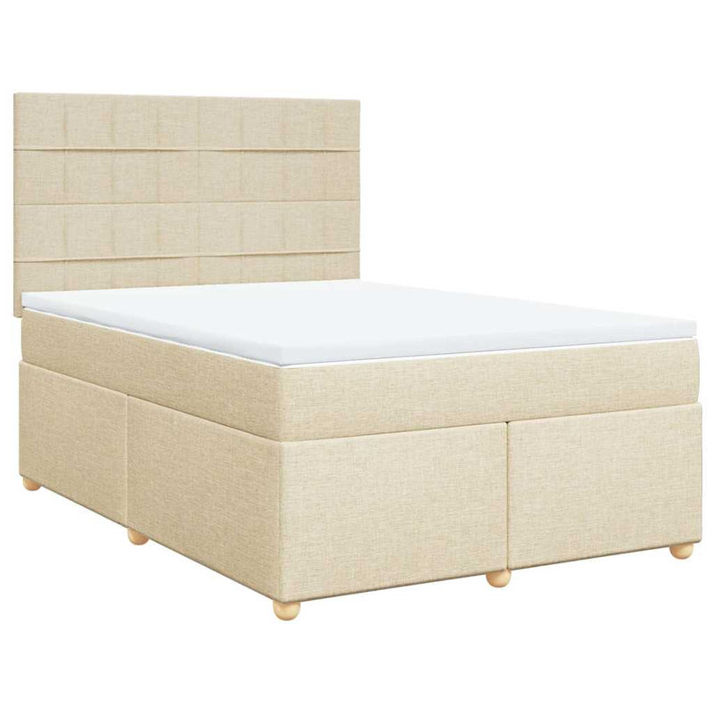 Pat box spring cu saltea, crem, 140x200 cm, textil