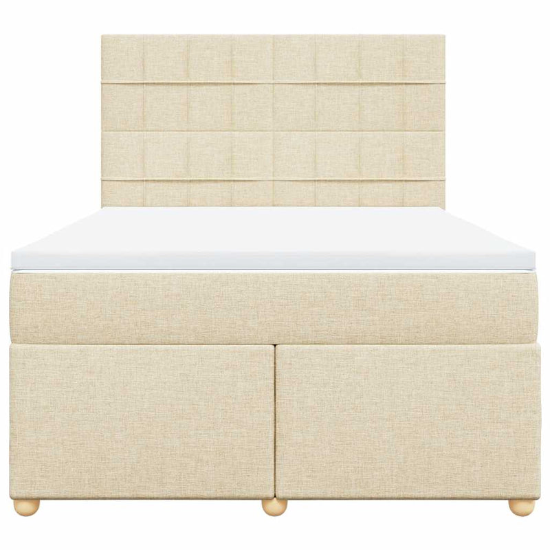 Pat box spring cu saltea, crem, 140x200 cm, textil