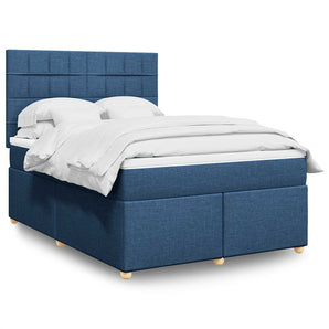 Pat box spring cu saltea, albastru, 140x200 cm, textil