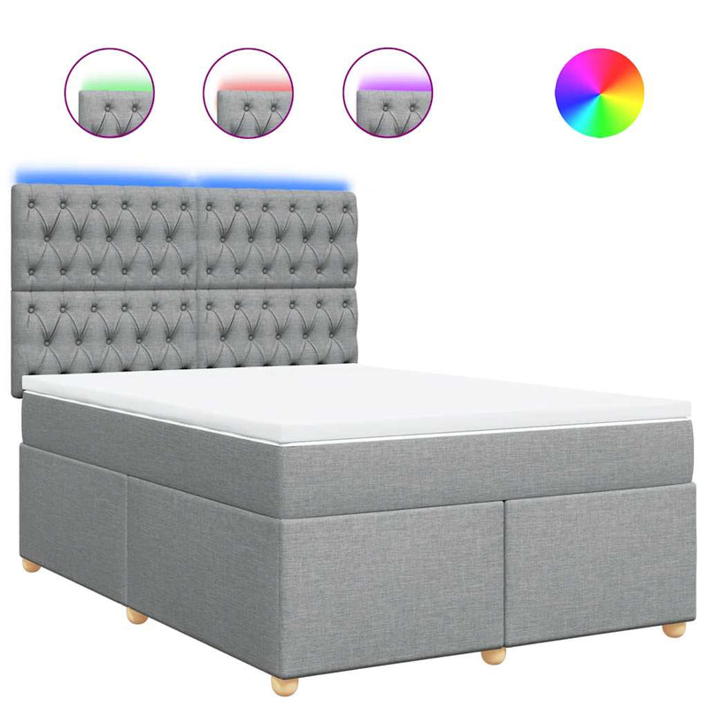 Pat box spring cu saltea, gri deschis, 140x190 cm, textil