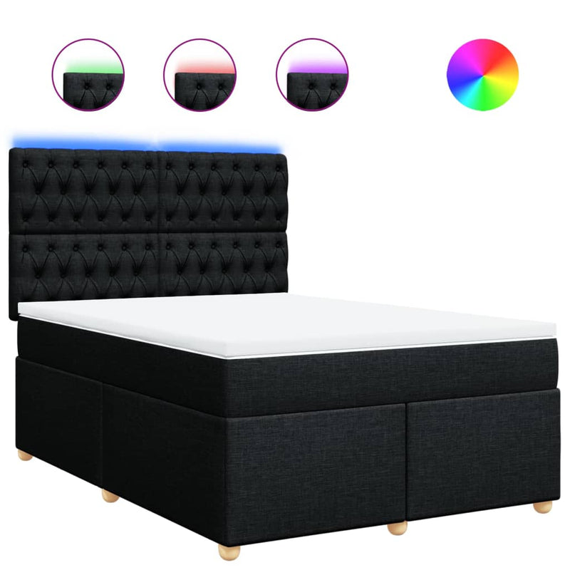Pat box spring cu saltea, negru, 140x190 cm, textil