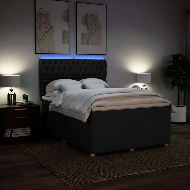 Pat box spring cu saltea, negru, 140x190 cm, textil
