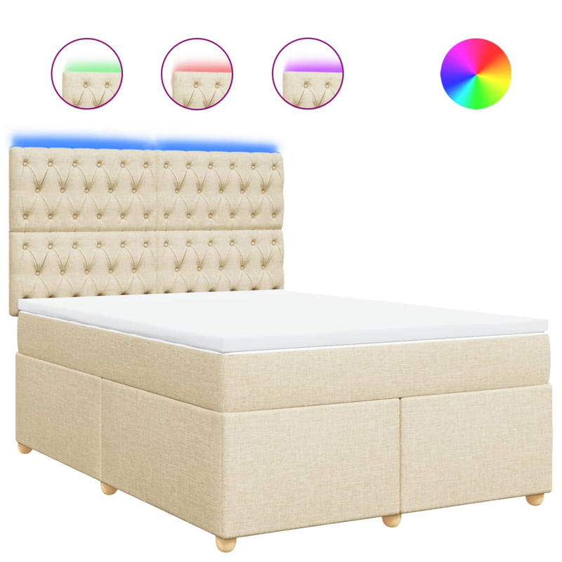 Pat box spring cu saltea, crem, 140x200 cm, textil