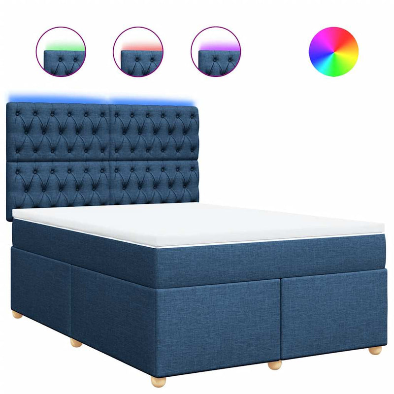 Pat box spring cu saltea, albastru, 140x200 cm, textil