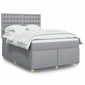 Pat box spring cu saltea, gri deschis, 140x190 cm, textil