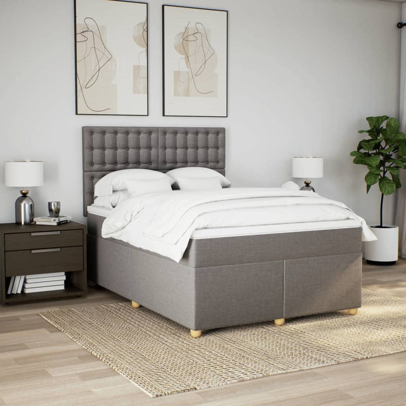 Pat box spring cu saltea, gri taupe, 140x200 cm, textil