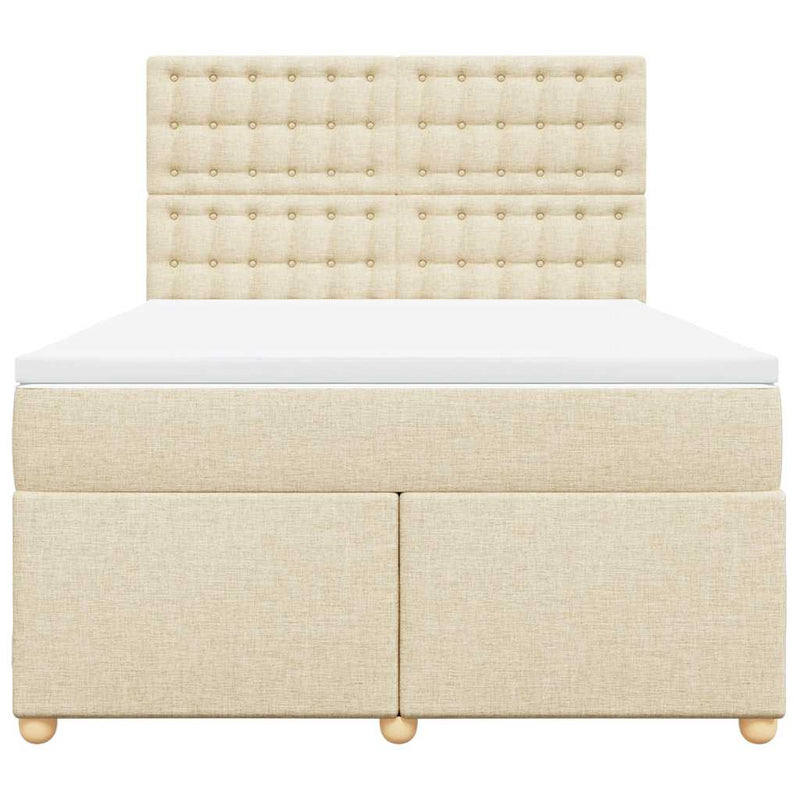 Pat box spring cu saltea, crem, 140x200 cm, textil