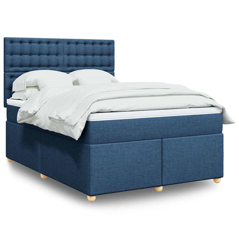 Pat box spring cu saltea, albastru, 140x200 cm, textil